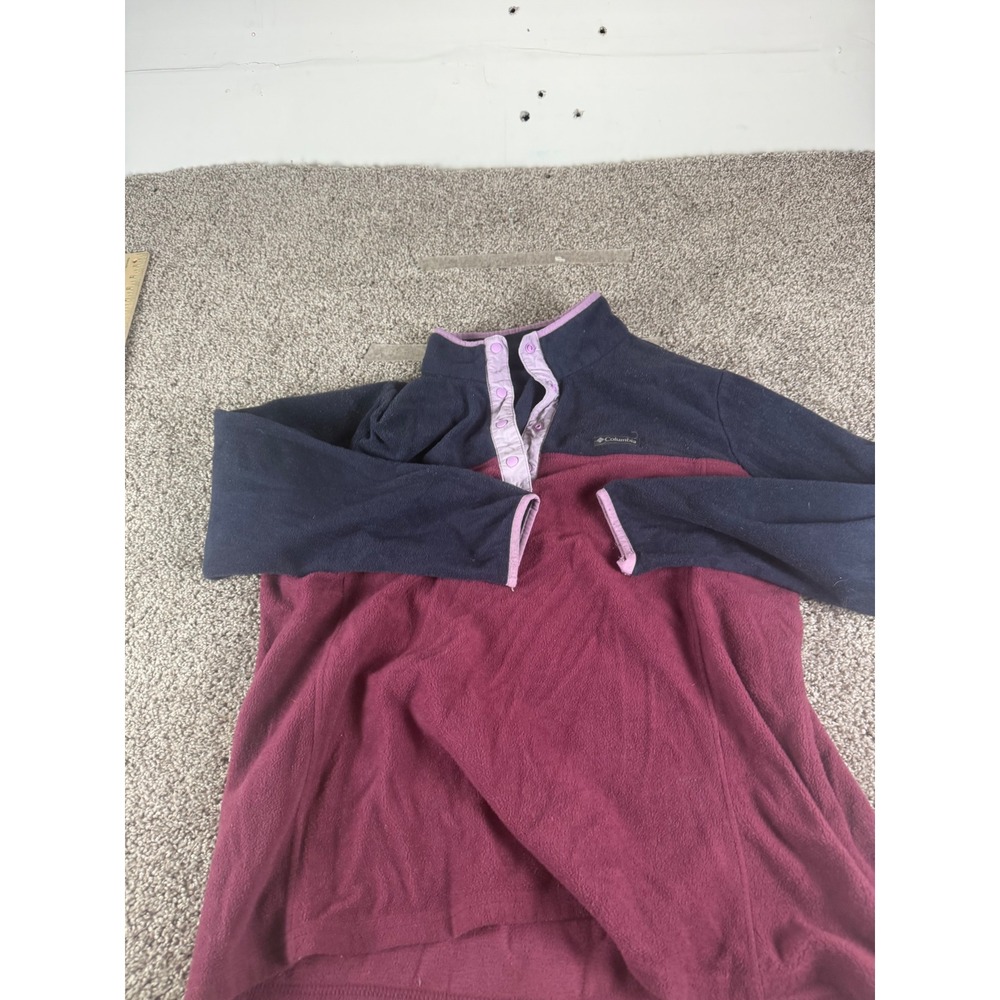 Columbia Womens Fleece Pullover Navy Burgundy Colorblock Snap Neck Size 2X